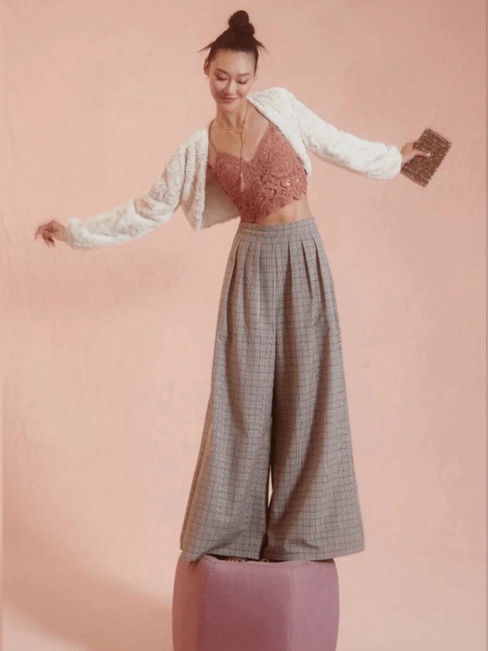 Anthropologie Corey Lynn Calter Pleated Wide-Leg Plaid Trousers Size XS NWT